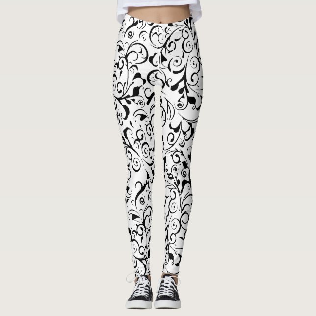 Legging Pernas brancas pretas de cor damasco (Frente)