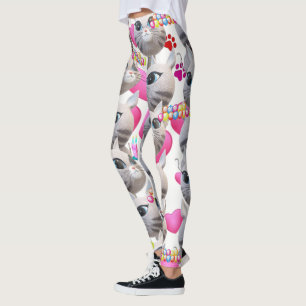Legging Pernas Brancas Rosa Gato