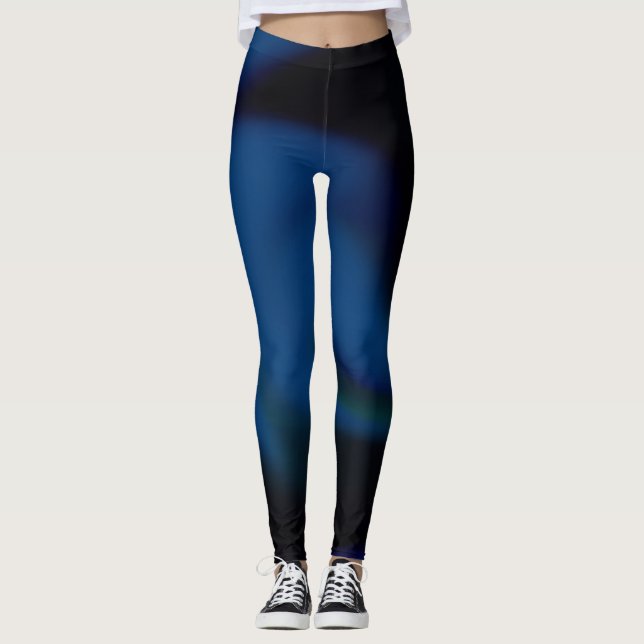 Legging Pernas com design abstrato azul e preto (Frente)