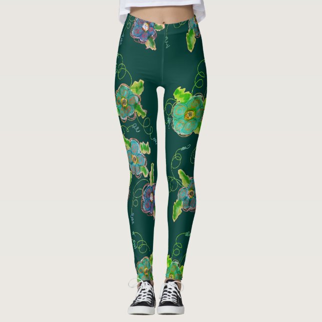 Legging Pernas com Design de Flor Moderno (Frente)