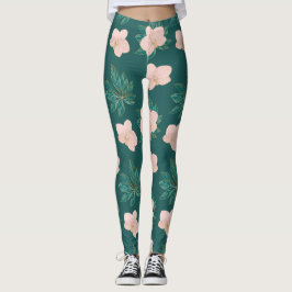 Legging Pernas com folhas de ouro e rosa