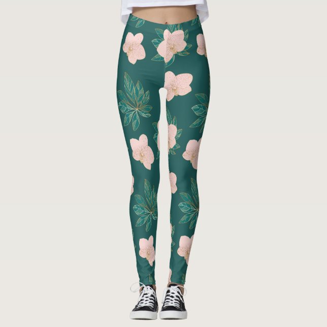 Legging Pernas com folhas de ouro e rosa (Frente)