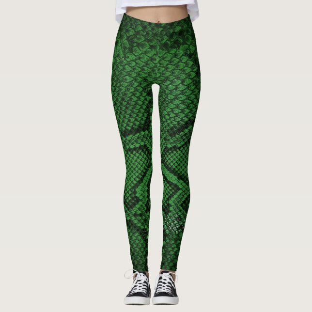 Legging Pernas com padrão de pele verde-escura (Frente)