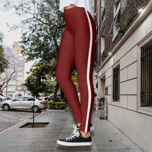 Legging Pernas da Borgonha na moda com Faixa Lateral Branc