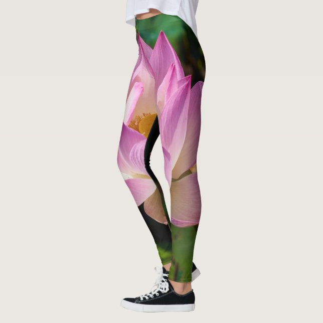 Legging Pernas da Flor do Lotus Rosa (Esquerda)