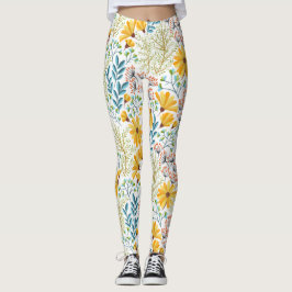 Legging Pernas das Flores Amarelas, Teais e Rosa