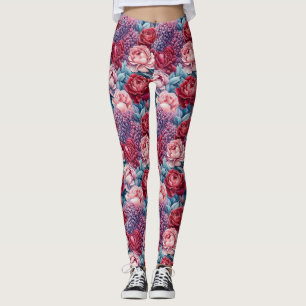Legging Pernas das Flores Rosa e Roxo