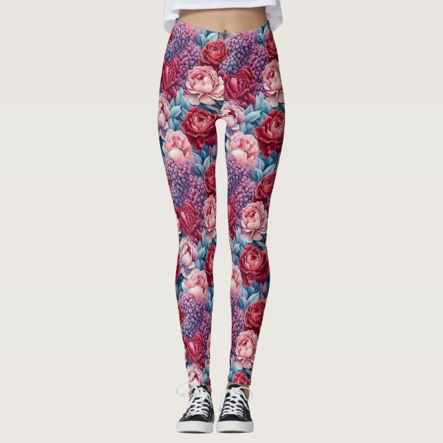 Legging Pernas das Flores Rosa e Roxo (Frente)