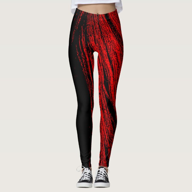 Legging Pernas de Abstrato de Mão Vermelha (Frente)