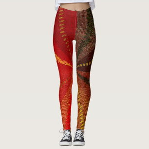 Legging Pernas de Abstrato espirais laranja-avermelhada