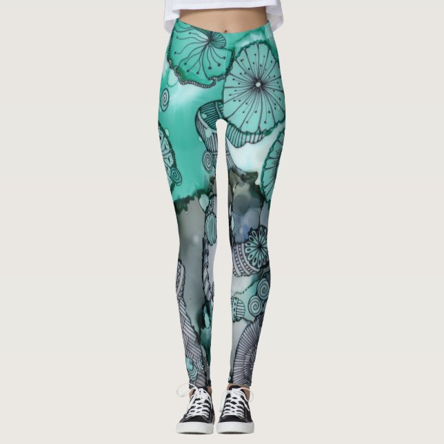 Legging Pernas de Abstrato Verde de Washington (Frente)