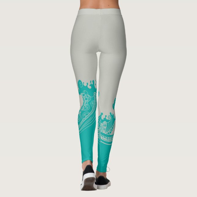 Legging Pernas de Aqua e Ondas de Cinza Modernas (Verso)