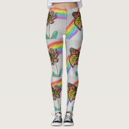 Legging Pernas de Aquarela Monarca Laranja Arco-Íris