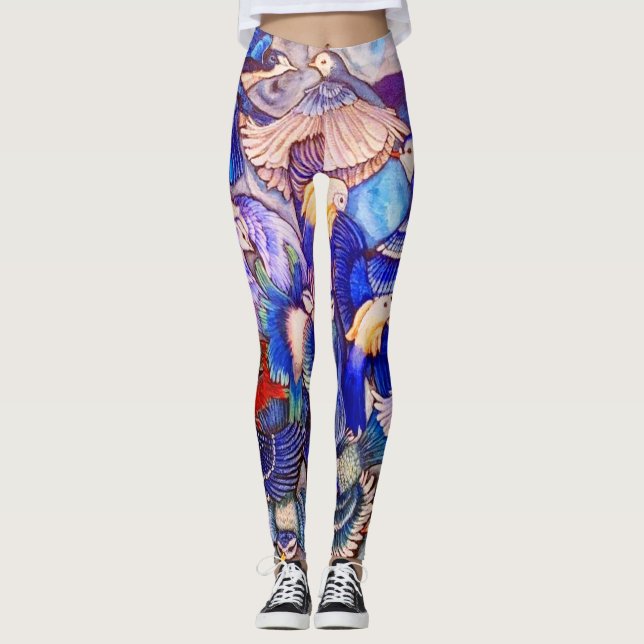 Legging Pernas de aves azuis (Frente)