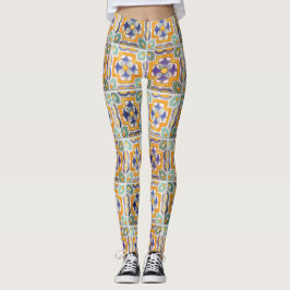 Legging Pernas de Azulejo laranja-verde-azul