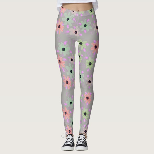 Legging Pernas de Cinza Flores (Frente)