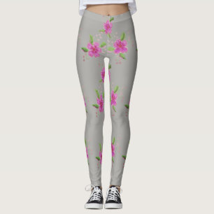 Legging Pernas De Cinza na moda Silver Com Padrão Floral