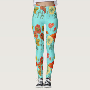 Legging Pernas de Cor de Água Laranja e Aqua Poppy