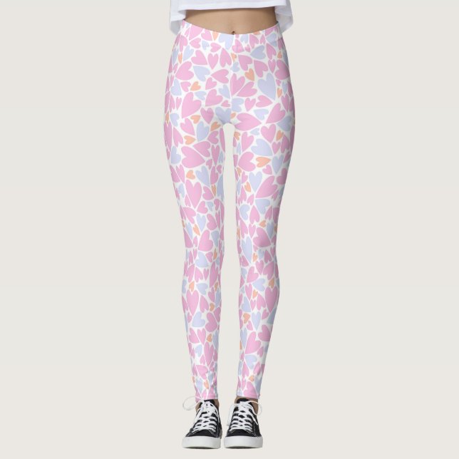 Legging Pernas de Coração Cor-de-Rosa/Azul-Claro/Laranja (Frente)