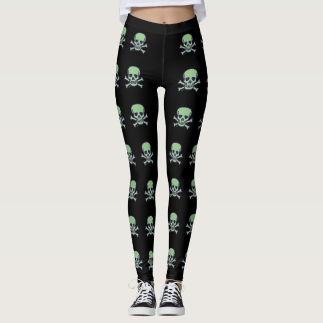 Legging Pernas de crânio verde (Frente)