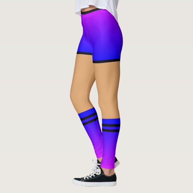 Legging Pernas de Curto Azul Roxo Meias Tiras Negras (Esquerda)