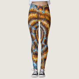 Legging Pernas de espiral fractais, azuis e douradas