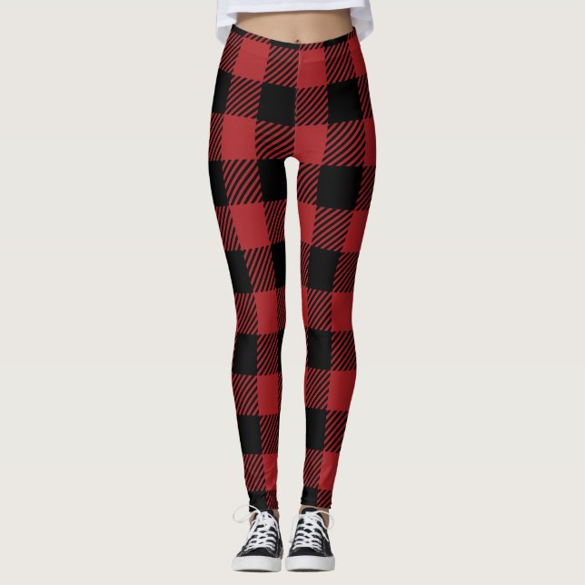 Legging Pernas de Flannel em Vermelho e Negro (Frente)