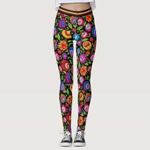 Legging Pernas de flores folclóricas