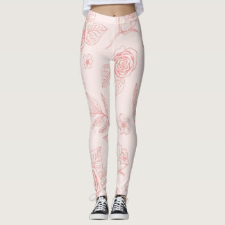 Legging pernas de flores rosa desenhadas à mão