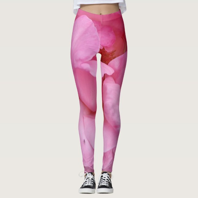 Legging Pernas de flores rosa-rosa (Frente)