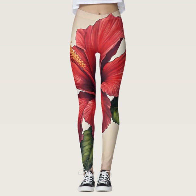 Legging Pernas de Impressão All-Over-do Padrão de Flor do  (Frente)