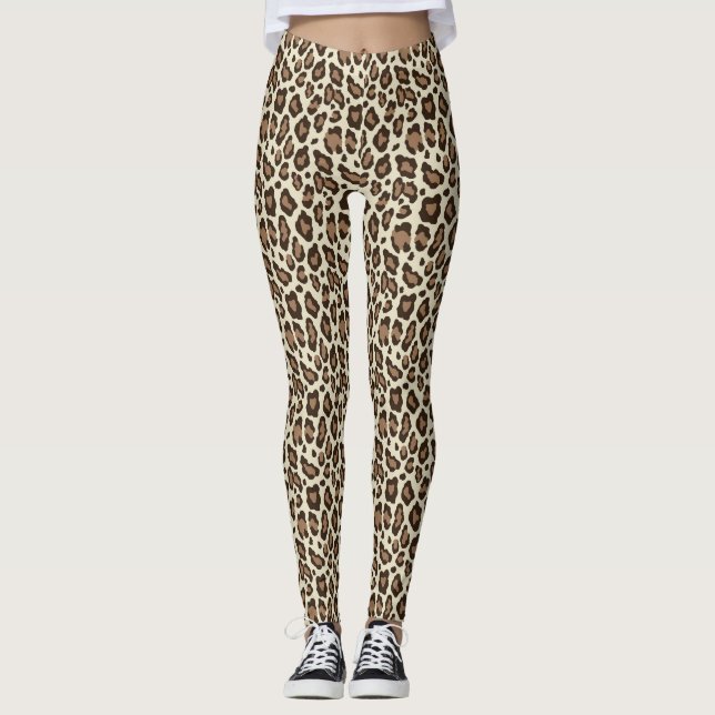 Legging Pernas de Impressão da pele do animal-Leopardo-Cas (Frente)