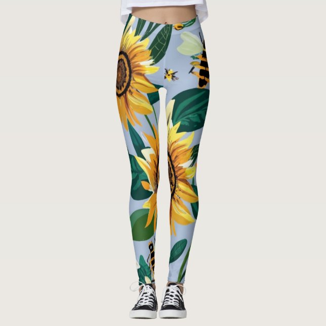 Legging Pernas de Impressão de girassol (Frente)