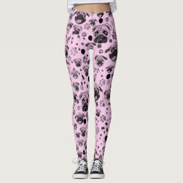 Legging Pernas de Impressão de Pug Rosa