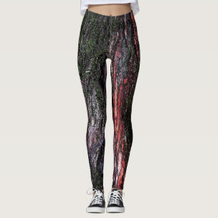 Legging Pernas de latido de madeira de árvores vermelhas