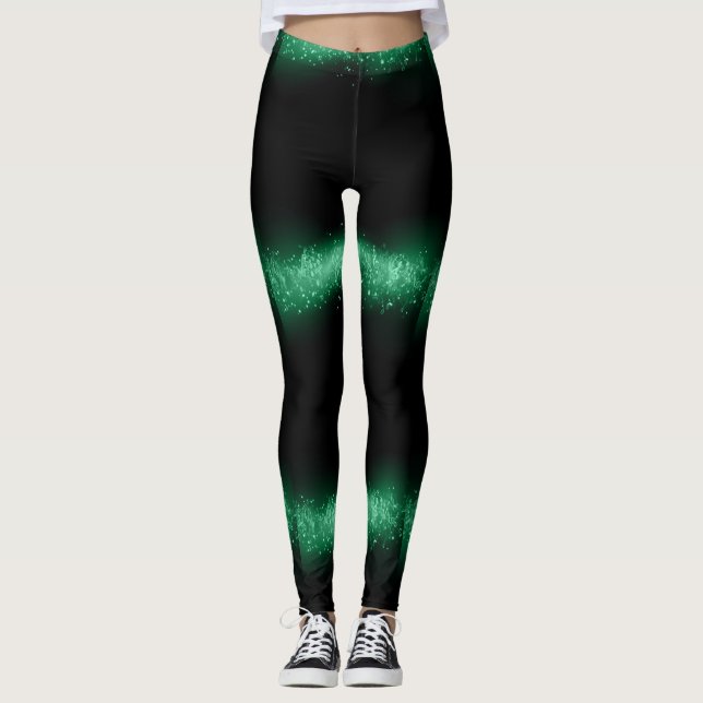 Legging Pernas de moda cintilante verde (Frente)