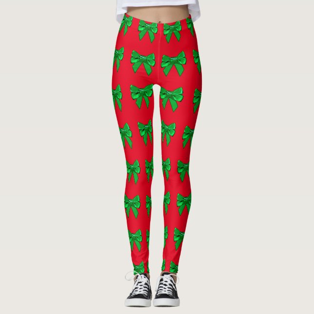 Legging Pernas de Natal Vermelhas e Arcos Verdes Divertida (Frente)