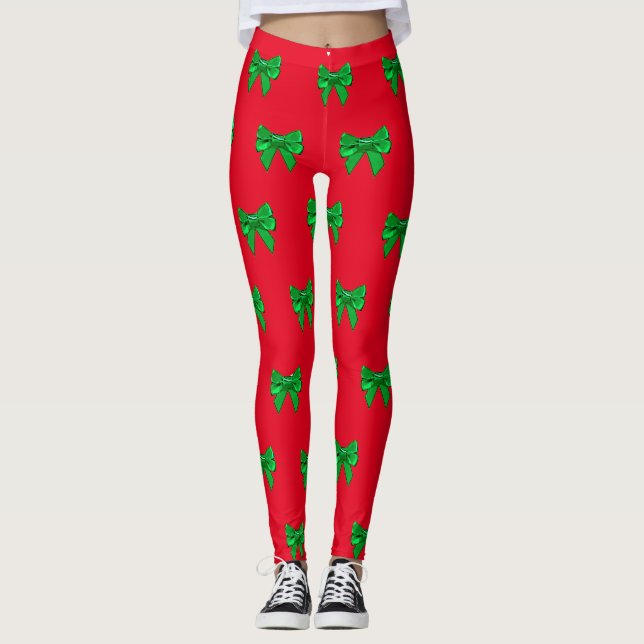 Legging Pernas de Natal Vermelhas e Arcos Verdes Divertida (Frente)