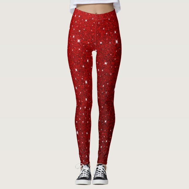 Legging Pernas de Natal Vermelhos com brilho (Frente)