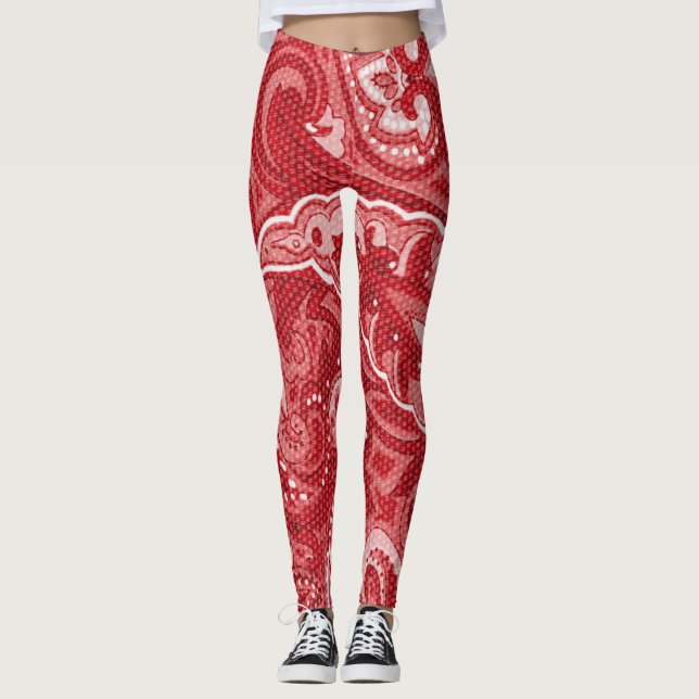 Legging Pernas de padrão de espiral vermelho (Frente)