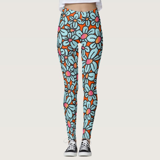 Legging Pernas de Pop (laranja) de flores (Frente)