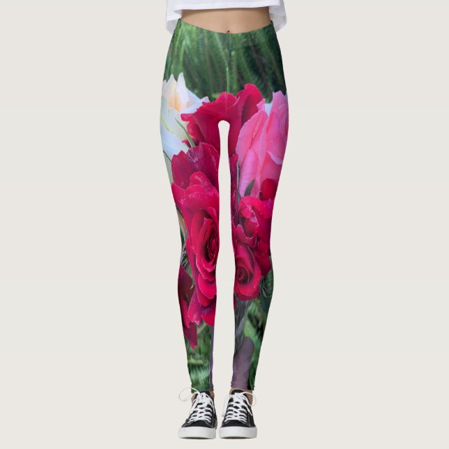 Legging Pernas de rosa vermelho (Frente)