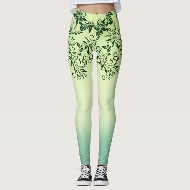 Legging Pernas de sonho de verde limão de folha (Frente)