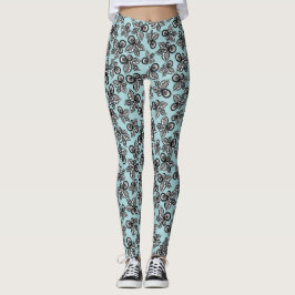 Legging Pernas de Verão com Flores Pretas e Brancas