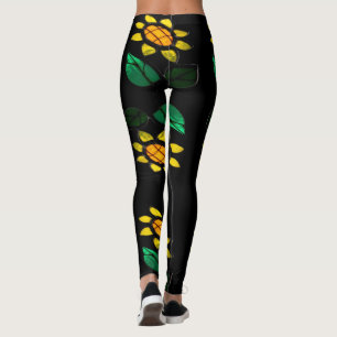 Legging Pernas de vidro preto de grandes flores