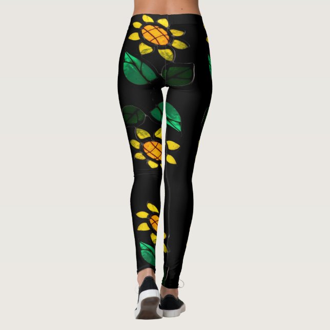 Legging Pernas de vidro preto de grandes flores manchadas (Verso)
