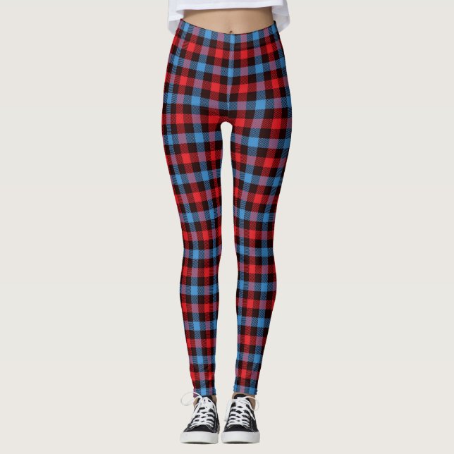 Legging Pernas de Xadrez azul-claro/vermelha (Frente)