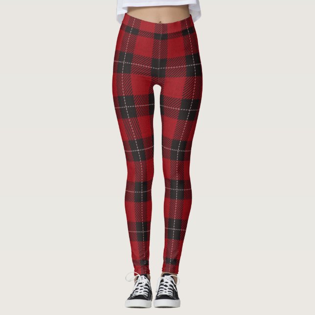 Legging Pernas de Xadrez Negra Vermelha (Frente)