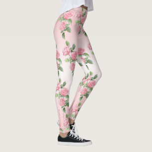 Legging Pernas de Yoga Rosas Rosa e Brilho