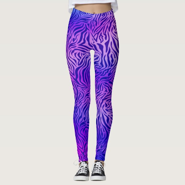 Legging Pernas de zebra púrpura azul (Frente)